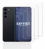 A black smartphone is shown next to several clear screen protectors, with the brand name 'SAVVIES' and 'SMART PROTECTION' visible on one of the protectors. Produktbild-Vorschau