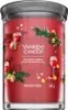 A Yankee Candle Holiday Cheer tumbler candle with festive Christmas decorations. Podgląd zdjęcia produktu