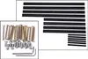 A collection of black metal bars and various screws and bolts, along with an Allen wrench, laid out on a white background. Produktbild-Vorschau