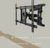 A black TV wall mount is shown attached to a light gray wall, with numbered callouts and descriptive text below. Produktbild-Vorschau