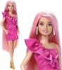 A Barbie doll with long pink hair, wearing a pink dress and gold heels, shown from the front and a close-up view. Anteprima dell’immagine prodotto