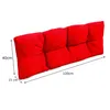 A red cushion for a pallet sofa is shown with dimensions indicated. Produktbild-Vorschau