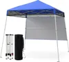 A blue pop-up canopy tent with a gray side wall, shown with its folded frame and carrying bag. Podgląd zdjęcia produktu