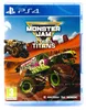 The image shows the front cover of a PlayStation 4 game case for 'Monster Jam Steel Titans'. It features two monster trucks in a desert-like environment with a bright sky. Produktbild-Vorschau