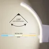 A close-up marketing image of a white LED outdoor wall light, showing its beam angle and color temperature options. Produktbild-Vorschau