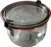 A clear glass jar with a red rubber seal and metal clasps, on a white background. Produktbild-Vorschau