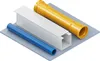 Three different types of pipes and a channel are arranged diagonally on a light gray surface. Voir les images du produit