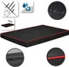 A collage of images showcasing a dog bed, including close-ups of its features and icons representing its durability and water resistance. Produktbild-Vorschau