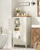 A bathroom with a white cabinet, bathtub, and wooden vanity. Produktbild-Vorschau