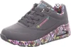 A single black Skechers sneaker with colorful heart-shaped graffiti on the sole and inner lining. Náhled obrázku produktu