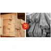 A split image showing two different types of wood. The left side shows neatly stacked, light-colored wood. The right side shows a pile of rough, gray-colored wood. A red circle with a yellow 'VS' symbol is in the center, separating the two images. Anteprima dell’immagine prodotto