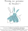 A line drawing of a bunny with a blue fill, accompanied by French text. Voir les images du produit