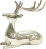 A polished silver aluminum figurine of a lying deer with antlers, presented on a white background. Produktbild-Vorschau