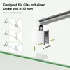 An illustration showing how to install a shower support rod onto glass of varying thickness. Podgląd zdjęcia produktu