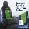 A car seat cover is shown with dimensions and marketing text. Produktbild-Vorschau