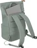 Close-up view of the back of a green backpack, showing the shoulder straps and a laptop partially inserted into a pocket. Podgląd zdjęcia produktu