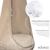 Close-up of a beige hanging chair with a detailed view of its filling and a description of its properties. Anteprima dell’immagine prodotto