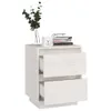 A white wooden nightstand with two open drawers, a clock, a stack of books, and a vase with greenery on top. Náhled obrázku produktu