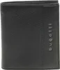 A black leather wallet with the Bugatti logo embossed vertically on the right side. Produktbild-Vorschau