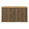 A front view of a wooden cabinet with slatted doors against a white background. Produktbild-Vorschau