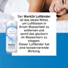 A person lying in bed with a product bottle next to a text overlay. Produktbild-Vorschau