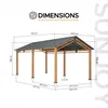 A diagram showing the dimensions of a wooden carport or pavilion. Náhled obrázku produktu