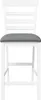 A front view of a white bar stool with a gray upholstered seat. Náhled obrázku produktu