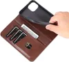 A hand is holding a phone case over a wallet with cards and cash. Produktbild-Vorschau