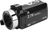 A black digital camcorder is shown from a diagonal angle against a white background. Produktbild-Vorschau