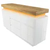 A white sideboard with a wooden top and LED lighting. Voir les images du produit