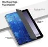 A tablet case with a blue and white starry pattern is shown open, displaying the interior and the device it protects. Produktbild-Vorschau