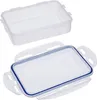 A clear plastic food storage container and its lid are shown separately against a white background. Voir les images du produit