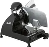 A black electric slicer with a silver blade and a clear plastic guard, shown in a studio setting against a white background. Produktbild-Vorschau