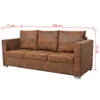A brown sofa with dimensions indicated by red lines and text. Produktbild-Vorschau