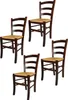Four wooden chairs with straw seats are arranged on a white background. Produktbild-Vorschau