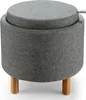 A gray fabric ottoman with wooden legs is shown against a white background. Produktbild-Vorschau