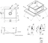 Technical drawings and dimensions of a kitchen sink and accessories. Produktbild-Vorschau