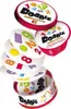 A stack of circular game cards from the game Dobble, with numbers and shapes on them, arranged in a playful, cascading manner. Produktbild-Vorschau