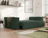 A green sofa bed is shown in a well-lit room with modern decor. Voir les images du produit