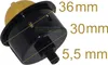 A close-up of a black and yellow primer bulb for a lawnmower, with measurement lines and text indicating dimensions. Podgląd zdjęcia produktu