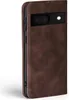 A close-up side view of a dark brown flip phone case for a Google Pixel 7a. Produktbild-Vorschau