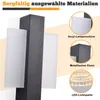 Close-up of a modern black wall lamp with two frosted white acrylic panels, with inset images highlighting materials. Anteprima dell’immagine prodotto