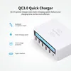 A white multi-port USB charger with text and icons describing its features. Produktbild-Vorschau