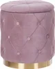 A tufted pink ottoman with a gold base. Náhled obrázku produktu