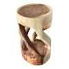 A wooden stool with a carved base. Anteprima dell’immagine prodotto