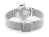A close-up shot of the back of a silver watch with a mesh band and clasp, isolated on a white background. Podgląd zdjęcia produktu
