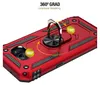 A red phone case with a ring holder is shown at an angle, with arrows indicating rotation and angles. Produktbild-Vorschau