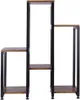 A multi-tiered plant stand with a metal frame and wooden shelves. Anteprima dell’immagine prodotto