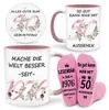 Geschenkset 50. Geburtstag Tasse Socken Untersetzer Rosa Produktbild-Vorschau 1