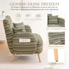 A striped armchair with accompanying cushions and leg details, presented with descriptive text and feature icons. Anteprima dell’immagine prodotto